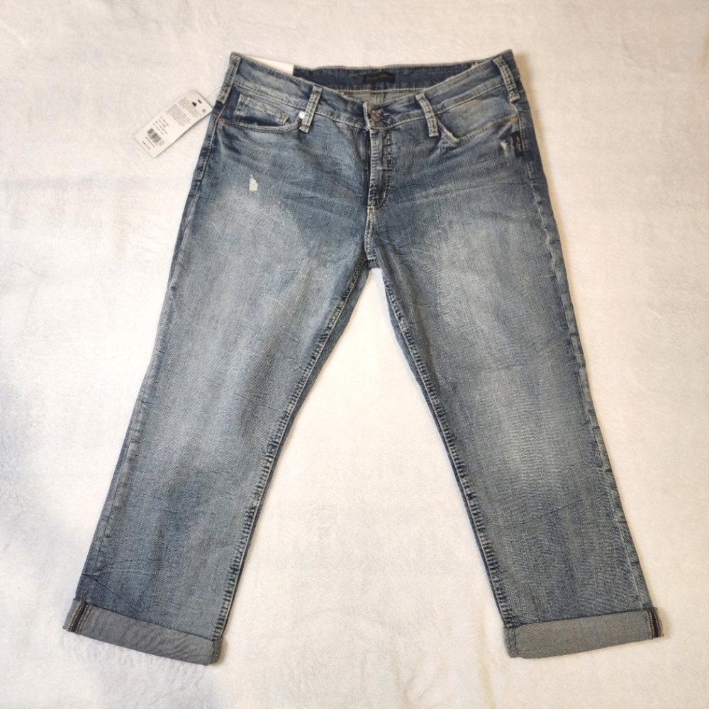 Silver Jeans Co. 32 x 22.5 Suki Capri Mid Rise Curvy Fit Blue Indigo Denim NWT